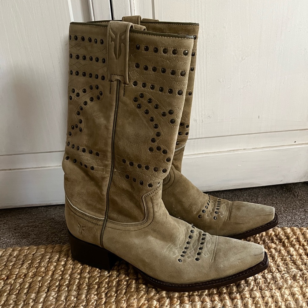 Studded Suede Frye Boots - Size 8